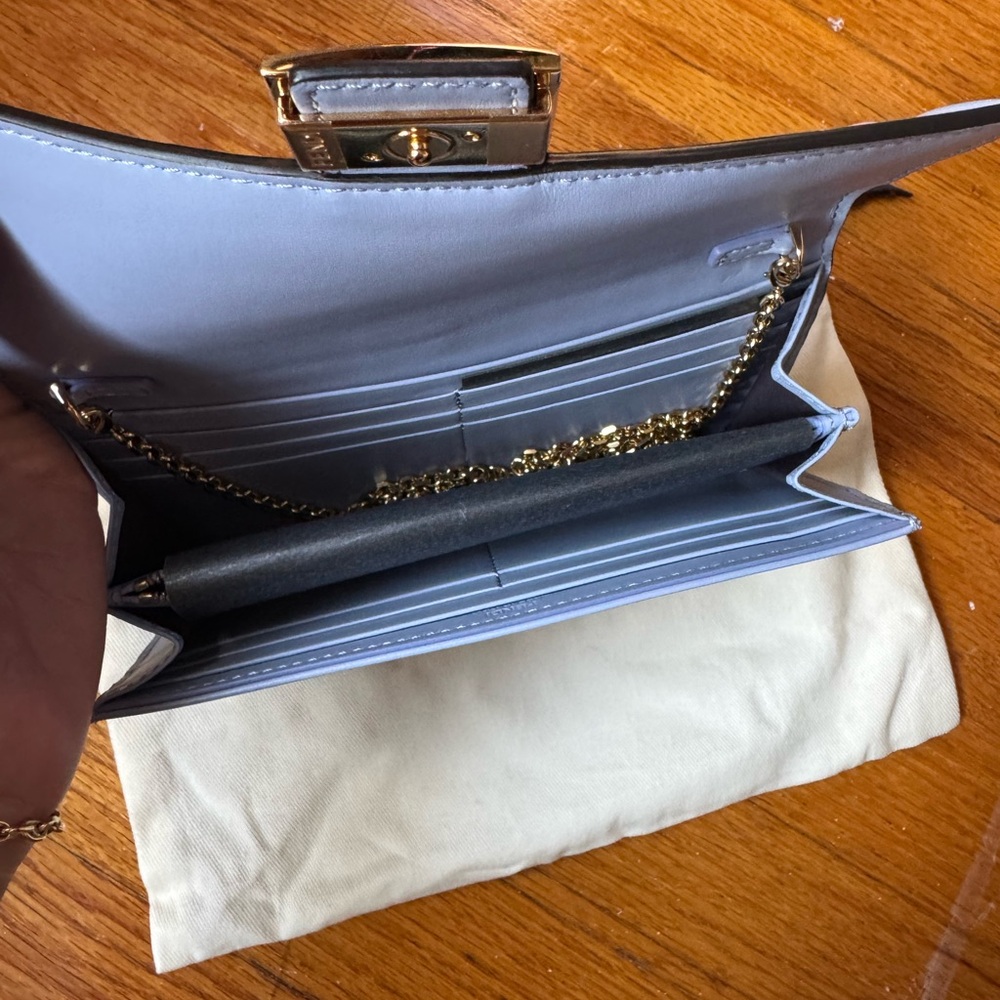 NEW, NEVER USED Fendi Light Blue Embossed Wallet on Chain - Picture 3 of 9